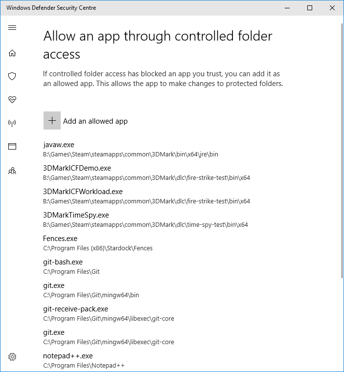 Controlled Folder Access whitelist