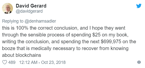 Tweet by David Gerard