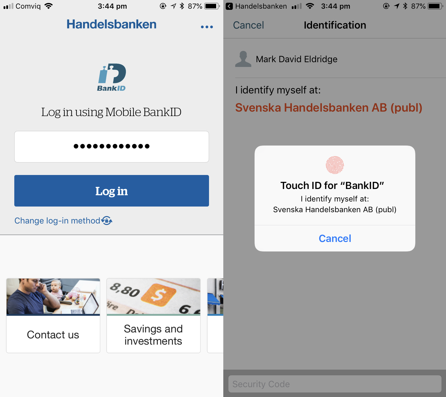 Logging into Handelsbanken using Mobile BankID