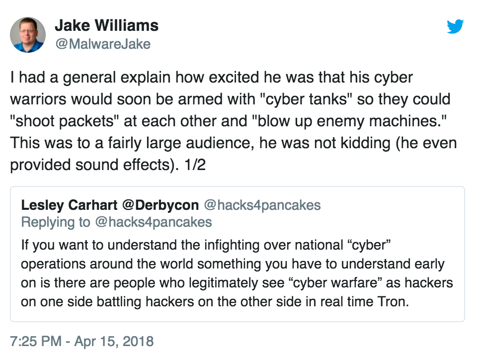 Tweet by Jake Williams