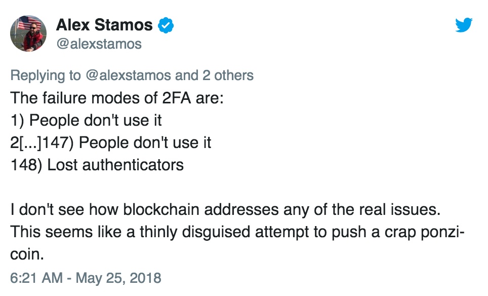 Tweet by Alex Stamos