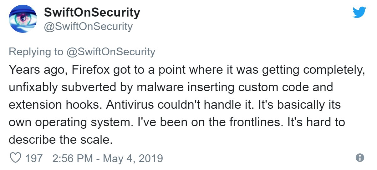 Tweet by SwiftOnSecurity